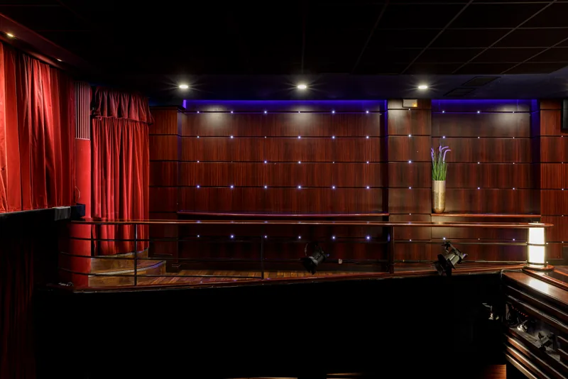 Boiseries et rideau de velours de l'espace cocktail